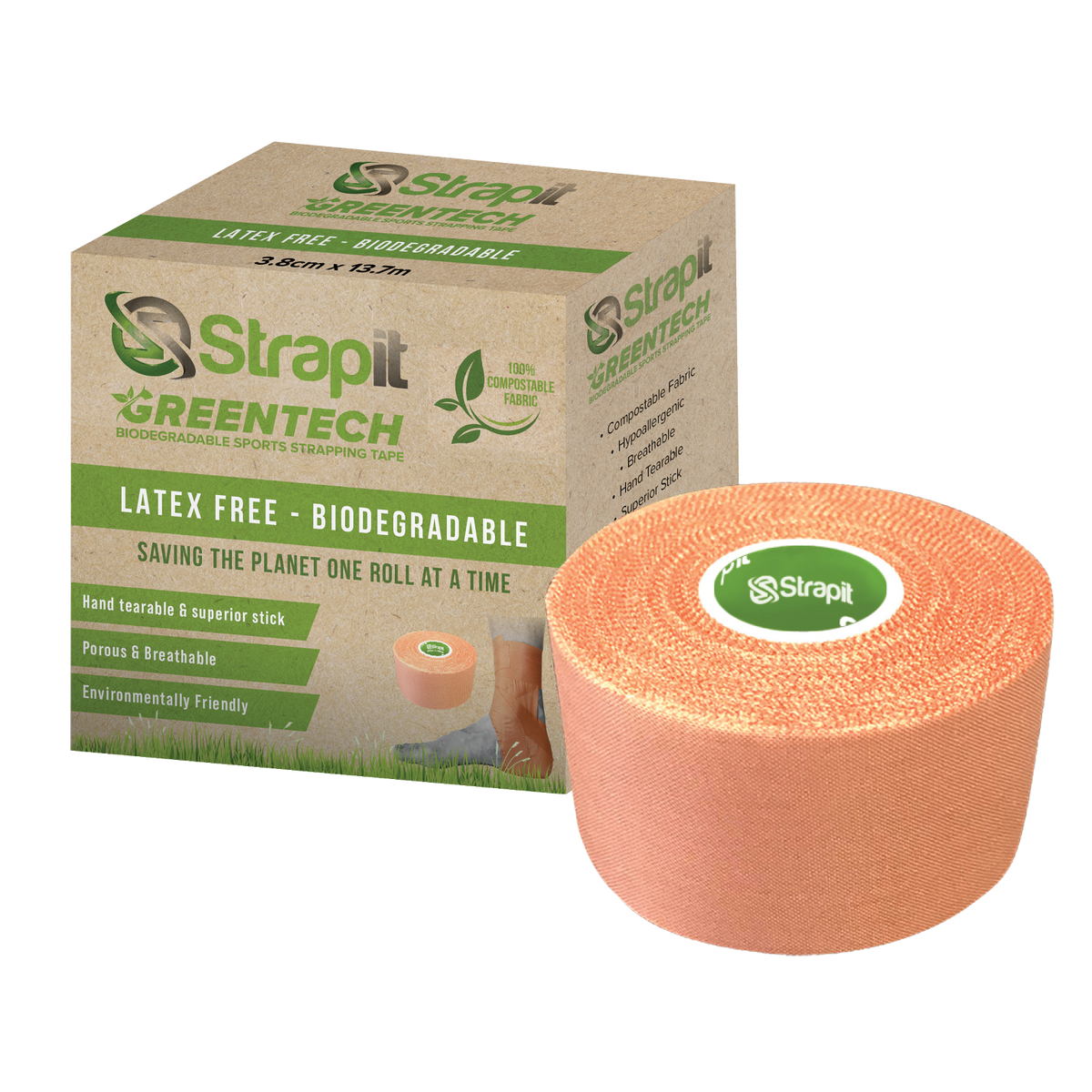 Greentech Sports Strapping Tape 38mm Retail Shipper of 6 Rolls Strapit